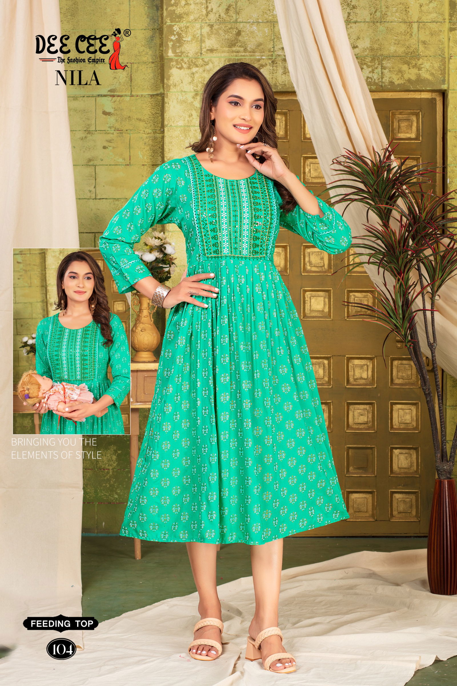 Nila By Deecee Feeding Flared Rayon Printed Kurtis Wholesale Shop In Surat
